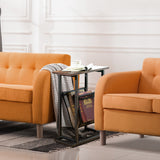NNECW  2-Tier Industrial End Table with Mesh Magazine Holder Sling for Living Room/Bedroom/Office