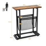 NNECW  2-Tier Industrial End Table with Mesh Magazine Holder Sling for Living Room/Bedroom/Office