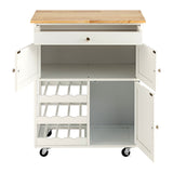 NNECW Rolling Kitchen Cart with 3 Tier Wine Racks and Cupboards-White