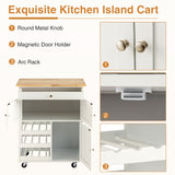 NNECW Rolling Kitchen Cart with 3 Tier Wine Racks and Cupboards-White