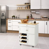 NNECW Rolling Kitchen Cart with 3 Tier Wine Racks and Cupboards-White