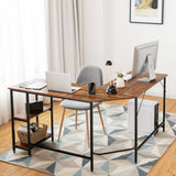 NNECW L-Shaped Desk with 2-Tier Storage Shelf for Home