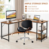 NNECW L-Shaped Desk with 2-Tier Storage Shelf for Home