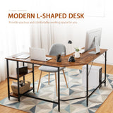 NNECW L-Shaped Desk with 2-Tier Storage Shelf for Home