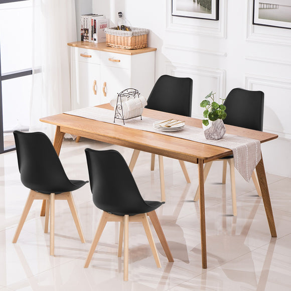 NNECW 4 Pieces Beech Dining Chairs with PU Padded Cushion for Kitchen -Black