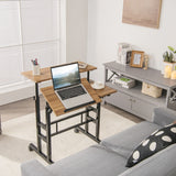NNECW Mobile Stand up Computer Desk with 2 Tilting Desktops for Office Black
