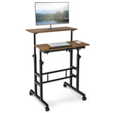 NNECW Mobile Stand up Computer Desk with 2 Tilting Desktops for Office Black
