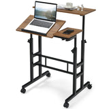 NNECW Mobile Stand up Computer Desk with 2 Tilting Desktops for Office Black