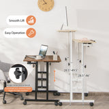 NNECW Mobile Stand up Computer Desk with 2 Tilting Desktops for Office Black