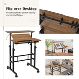 NNECW Mobile Stand up Computer Desk with 2 Tilting Desktops for Office Black
