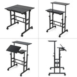 NNECW Mobile Stand up Computer Desk with 2 Tilting Desktops for Office Walnut