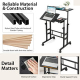 NNECW Mobile Stand up Computer Desk with 2 Tilting Desktops for Office Walnut