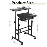 NNECW Mobile Stand up Computer Desk with 2 Tilting Desktops for Office Walnut