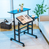 NNECW Mobile Stand up Computer Desk with 2 Tilting Desktops for Office Walnut