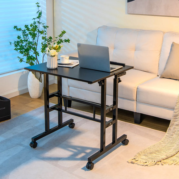 NNECW Mobile Stand up Computer Desk with 2 Tilting Desktops for Office Walnut