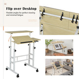 NNECW Mobile Stand up Computer Desk with 2 Tilting Desktops for Office-Natural