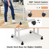 NNECW Mobile Stand up Computer Desk with 2 Tilting Desktops for Office-Natural