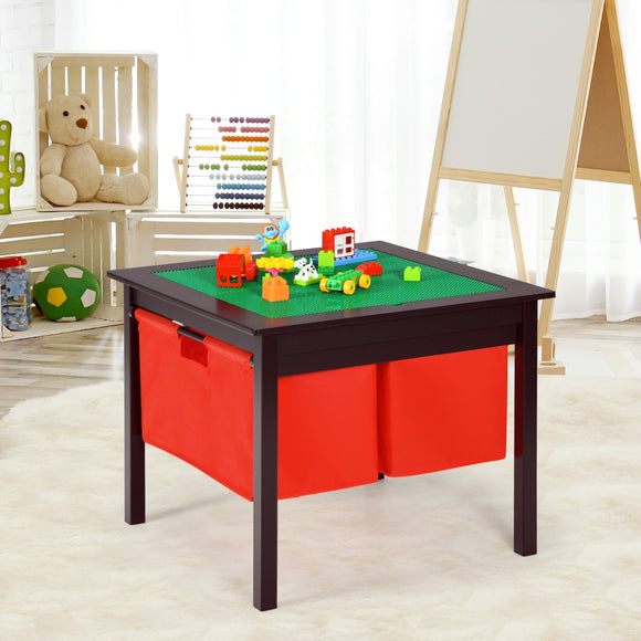 NNECW Kids Activity Table with 2 Non-woven Fabric Drawers-Espresso