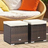 NNECW 2 Pieces Patio Ottomans with Removable Cushion and Hidden Storage-White