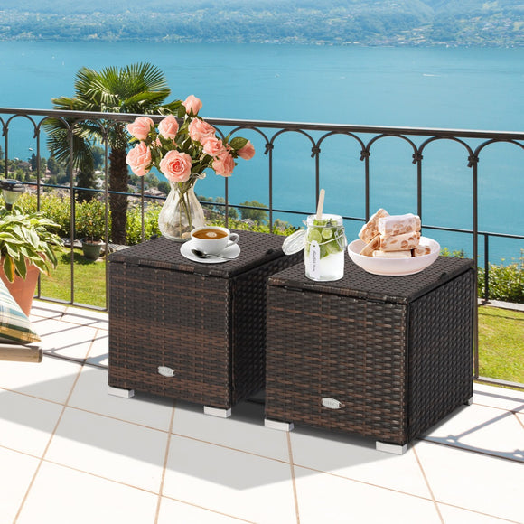 NNECW 2 Pieces Patio Ottomans with Removable Cushion and Hidden Storage-White