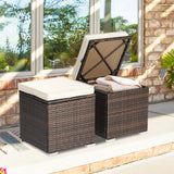 NNECW 2 Pieces Patio Ottomans with Removable Cushion and Hidden Storage-White