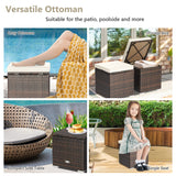 NNECW 2 Pieces Patio Ottomans with Removable Cushion and Hidden Storage-White