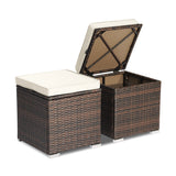 NNECW 2 Pieces Patio Ottomans with Removable Cushion and Hidden Storage-White