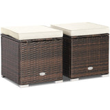 NNECW 2 Pieces Patio Ottomans with Removable Cushion and Hidden Storage-White