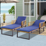 NNECW Patio Chaise Lounge Chair with Acacia Wood with Armrests for Poolside