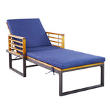 NNECW Patio Chaise Lounge Chair with Acacia Wood with Armrests for Poolside