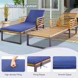 NNECW Patio Chaise Lounge Chair with Acacia Wood with Armrests for Poolside