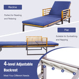 NNECW Patio Chaise Lounge Chair with Acacia Wood with Armrests for Poolside