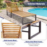 NNECW Patio Chaise Lounge Chair with Acacia Wood with Armrests for Poolside