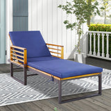 NNECW Patio Chaise Lounge Chair with Acacia Wood with Armrests for Poolside