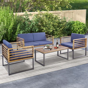 NNECW 4 Piece Patio Chair Set with Soft Seat & Back Cushions for Backyard