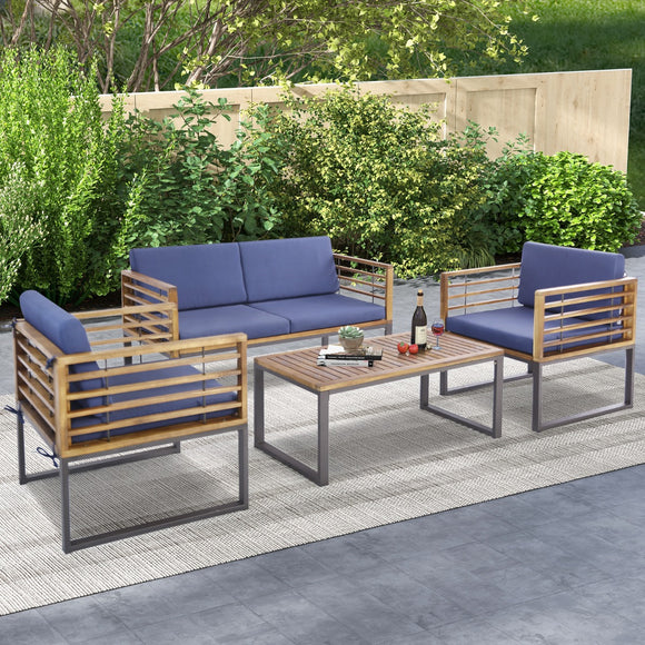 NNECW 4 Piece Patio Chair Set with Soft Seat & Back Cushions for Backyard