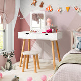 NNECW 2-in-1 Kids' Vanity Set with 1 Rectangular Mirror & 2 Large Drawers
