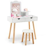 NNECW 2-in-1 Kids' Vanity Set with 1 Rectangular Mirror & 2 Large Drawers