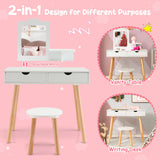 NNECW 2-in-1 Kids' Vanity Set with 1 Rectangular Mirror & 2 Large Drawers
