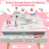 NNECW 2-in-1 Kids' Vanity Set with 1 Rectangular Mirror & 2 Large Drawers