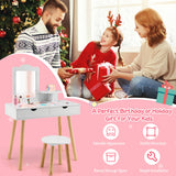 NNECW 2-in-1 Kids' Vanity Set with 1 Rectangular Mirror & 2 Large Drawers