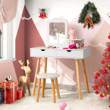 NNECW 2-in-1 Kids' Vanity Set with 1 Rectangular Mirror & 2 Large Drawers