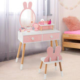 NNECW Kids Vanity Dressing Table Stool Set with Mirror Drawers