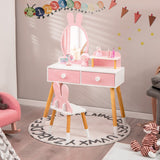 NNECW Kids Vanity Dressing Table Stool Set with Mirror Drawers