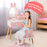 NNECW Kids Vanity Dressing Table Stool Set with Mirror Drawers