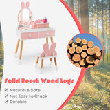 NNECW Kids Vanity Dressing Table Stool Set with Mirror Drawers