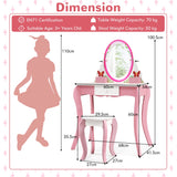 NNECW Kids Makeup Dressing Desk Set with 360° Rotating Mirror for Girls