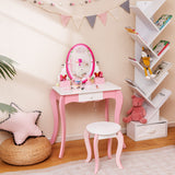 NNECW Kids Makeup Dressing Desk Set with 360° Rotating Mirror for Girls