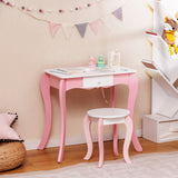 NNECW Kids Makeup Dressing Desk Set with 360° Rotating Mirror for Girls