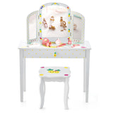 NNECW Kids Vanity Table and Chair Set with Tri-Folding Mirror for Kids Aged 3+ Years Old